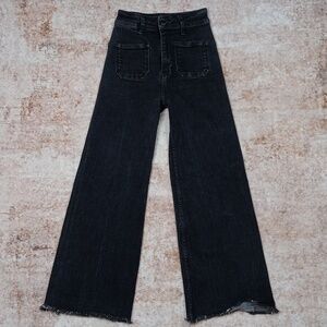 Zara High Rise Marine Wide Leg Black Jeans Womens 0